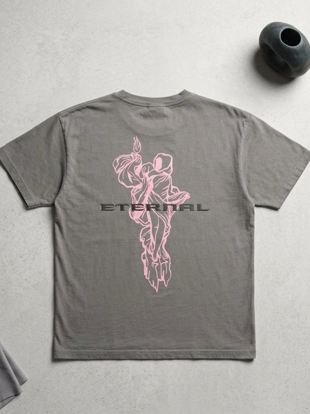 H&M Gray Short-Sleeve Tee with Pink Graphic 'Eternal' Back Print